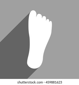 Foot Sole long shadow vector icon. Style is a flat foot sole white iconic symbol on a gray square background.