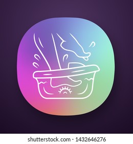 Foot spa bath massager app icon. Relaxing massage. Beauty device for home use. Pedicure electric instrument. UI/UX user interface. Web or mobile application. Vector isolated illustration