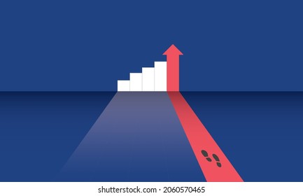 Gráfica de pasos y barras de pies, negocios de éxito, negocio de inspiración de conceptos