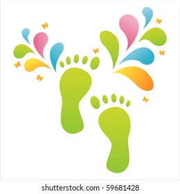 foot steps with colorful splash