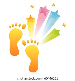 foot steps with colorful splash