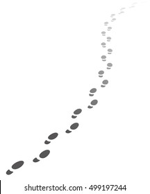 Foot steps walking away.Illustration of receding human footprints with copy space. Vector EPS10.