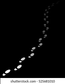 Foot steps walking away.Vector illustration of receding human footprints with copy space. Vector illustration.