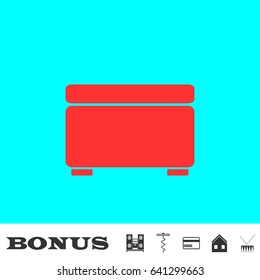 Foot stool icon flat. Red pictogram on blue background. Vector illustration symbol and bonus buttons Music center, corkscrew, credit card, house, drum