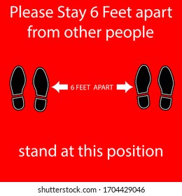 Foot Symbol Marking the standing position, the floor as markers for people to stand 6 feet apart, the practices put in place to enforce social distancing, vector illustration 