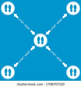 Foot Symbol Marking the standing position, the floor as markers for people to stand 6 feet apart, the practices put in place to enforce social distancing, vector illustration 
