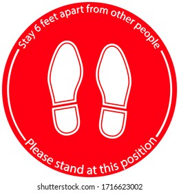 Foot Symbol Marking the standing position, the floor as markers for people to stand 6 feet apart, the practices put in place to enforce social distancing, vector illustration 