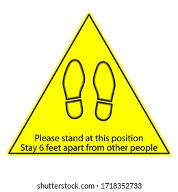 Foot Symbol Marking the standing position, the floor as markers for people to stand 6 feet apart, the practices put in place to enforce social distancing, vector illustration 