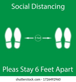 Foot Symbol Marking the standing position, the floor as markers for people to stand 6 feet apart, the practices put in place to enforce social distancing, vector illustration 