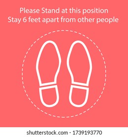 Foot Symbol Marking the standing position, the floor as markers for people to stand 6 feet apart, the practices put in place to enforce social distancing, vector illustration 