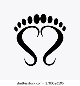 Foot template design isolated on white background. Creative logo, symbol, icon, emblem, letter S . Heart made of feet	