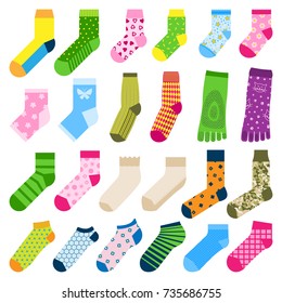 Foot toe socks fashion clothes accessory design vector illustration various cotton textile warm collection