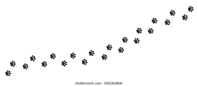 Foot trail of cat. Vector design cat footprint, path pattern animal tracks, isolated on white background.