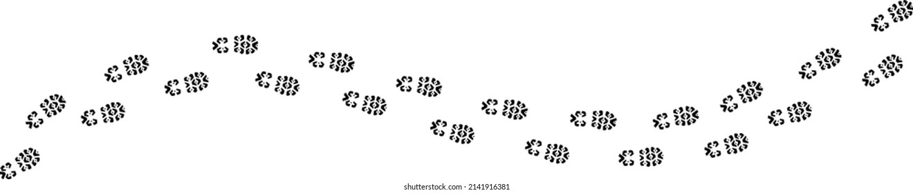 Foot trail, step footprints paths isolated on transparent background. Human footprints icon Foot print vector illustration set with shoes bare feet and boot print. Footprint silhouette. 