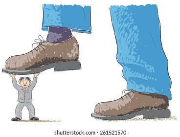 foot tramples man