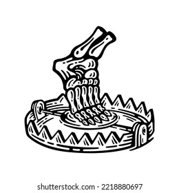 foot trap with leg bones in retro style	
