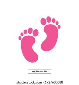 Foot tread icon. Baby girl foot image. Pink solid icon.