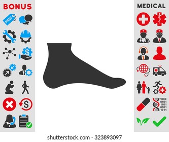 Foot vector icon. Style is bicolor flat symbol, blue and gray colors, rounded angles, white background.