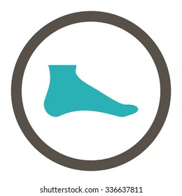 Foot vector icon. Style is bicolor flat rounded symbol, grey and cyan colors, rounded angles, white background.