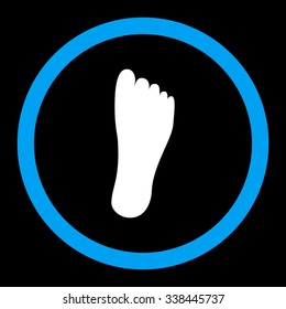 Foot vector icon. Style is bicolor flat rounded symbol, blue and white colors, rounded angles, black background.
