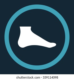 Foot vector icon. Style is bicolor flat rounded symbol, blue and white colors, rounded angles, dark blue background.