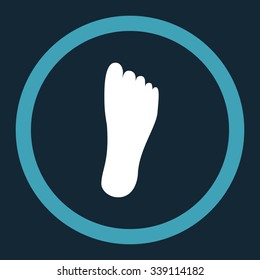 Foot vector icon. Style is bicolor flat rounded symbol, blue and white colors, rounded angles, dark blue background.