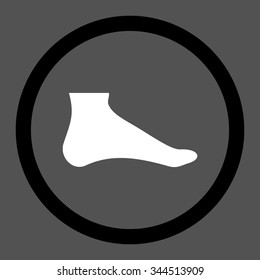 Foot vector icon. Style is bicolor flat rounded symbol, black and white colors, rounded angles, gray background.