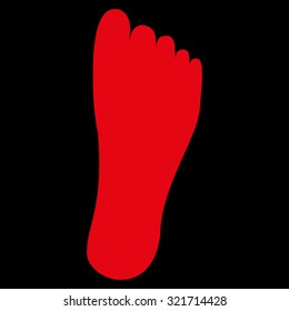 Foot vector icon. Style is flat symbol, red color, rounded angles, black background.
