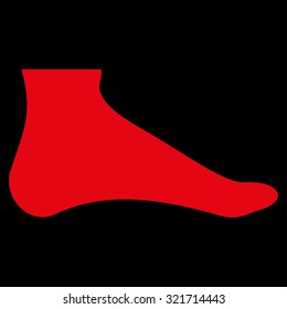 Foot vector icon. Style is flat symbol, red color, rounded angles, black background.