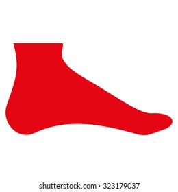 Foot vector icon. Style is flat symbol, red color, rounded angles, white background.