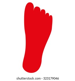 Foot vector icon. Style is flat symbol, red color, rounded angles, white background.