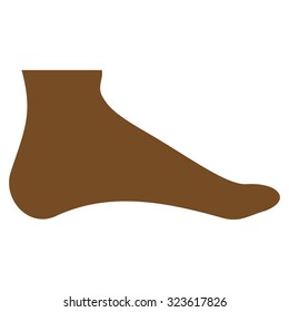 Foot vector icon. Style is flat symbol, brown color, rounded angles, white background.