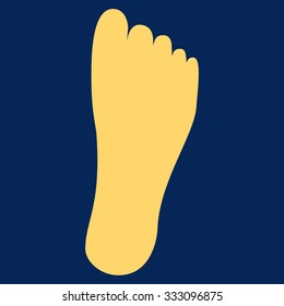 Foot vector icon. Style is flat symbol, yellow color, rounded angles, blue background.