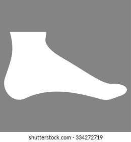 Foot vector icon. Style is flat symbol, white color, rounded angles, gray background.
