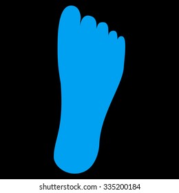 Foot vector icon. Style is flat symbol, blue color, rounded angles, black background.