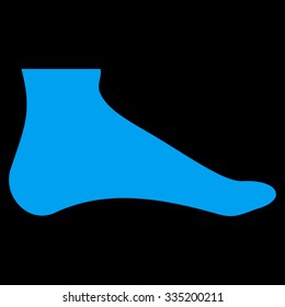 Foot vector icon. Style is flat symbol, blue color, rounded angles, black background.