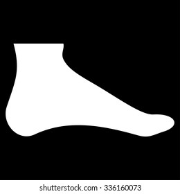 Foot vector icon. Style is flat symbol, white color, rounded angles, black background.