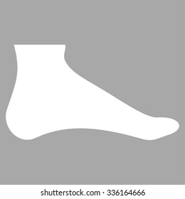 Foot vector icon. Style is flat symbol, white color, rounded angles, silver background.