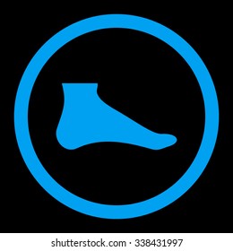 Foot vector icon. Style is flat rounded symbol, blue color, rounded angles, black background.