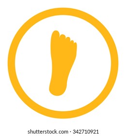 Foot vector icon. Style is flat rounded symbol, yellow color, rounded angles, white background.