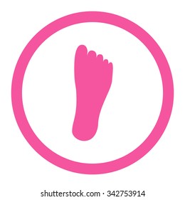 Foot vector icon. Style is flat rounded symbol, pink color, rounded angles, white background.