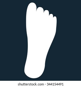 Foot vector icon. Style is flat symbol, white color, rounded angles, dark blue background.
