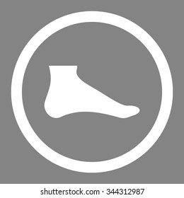 Foot vector icon. Style is flat rounded symbol, white color, rounded angles, gray background.