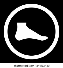 Foot vector icon. Style is flat rounded symbol, white color, rounded angles, black background.