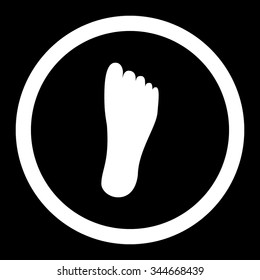 Foot vector icon. Style is flat rounded symbol, white color, rounded angles, black background.