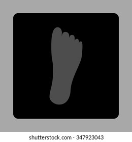 Foot vector icon. Style is flat rounded square button, gray and black colors, silver background.