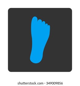 Foot vector icon. Style is flat rounded square button, blue and gray colors, white background.