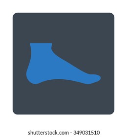 Foot vector icon. Style is flat rounded square button, smooth blue colors, white background.