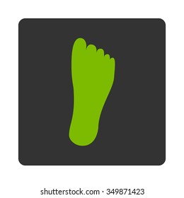 Foot vector icon. Style is flat rounded square button, eco green and gray colors, white background.