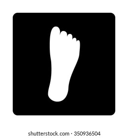 Foot vector icon. Style is flat rounded square button, white and black colors, white background.